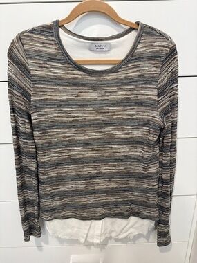 Bailey 44 Neutral Multi-Striped Long Sleeve Layered Hem Top
